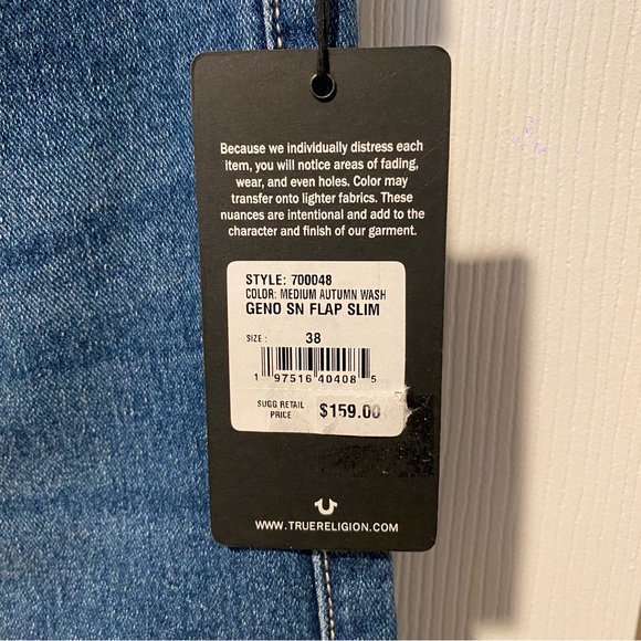 True Religion Men’s Geno Snap Flap Pocket Jeans Medium Autumn Blue Size 38x32 - Picture 8 of 14